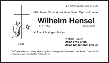 Traueranzeige von Wilhelm Hensel von Pegnitz-Zeitung